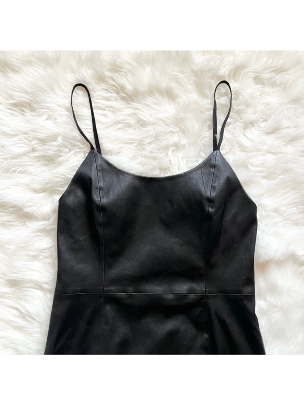 New! Alice + Olivia Nelle 100% Lamb Leather Mini Dress in Black - Picture 8 of 11
